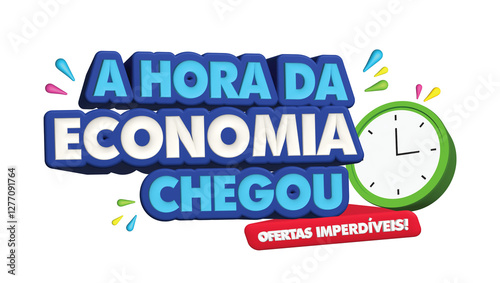 Logotema , selo 3d a hora da economia chegou! Ofertas imperdíveis. Logo para composição de arte de ofertas isolado no fundo branco
