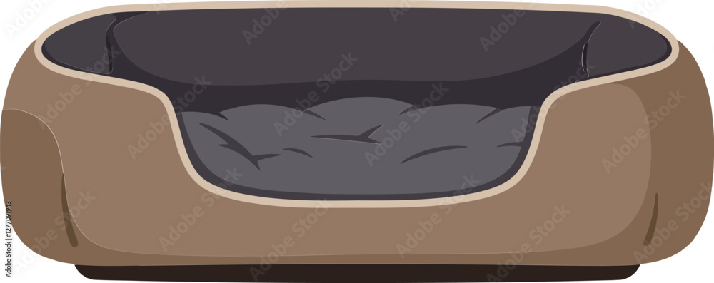 Cozy dog bed in a minimal design style featuring soft curves and a plush interior, perfect for pet comfort, vector illustration