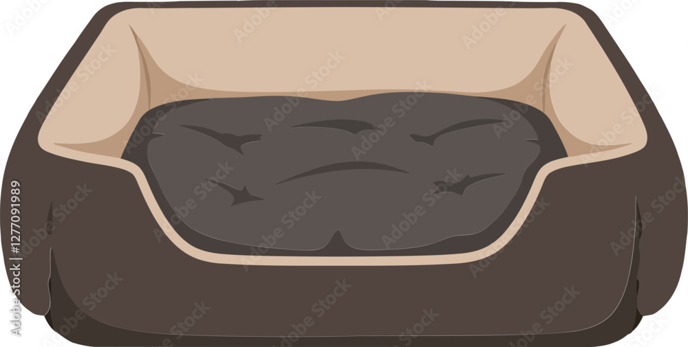 Cozy dog bed in a flat design style featuring a soft cushion and sturdy sides perfect for small pets in a comfortable resting position vector art