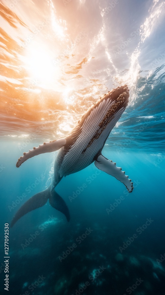 Obraz premium Humpback whale sunset ocean swim wildlife