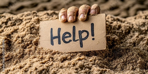 hand in quicksand, holding sign 