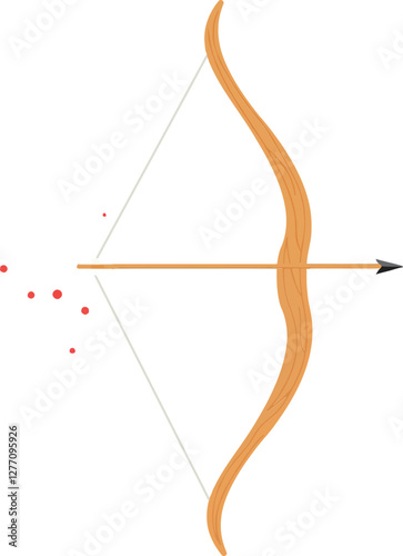 A detailed illustration of a traditional archery bow and arrow in a minimal style showcasing motion and precision in vector art