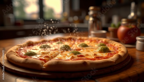 Wallpaper Mural Freshly baked pizza topped with tomatoes and basil near a window on a warm day Torontodigital.ca