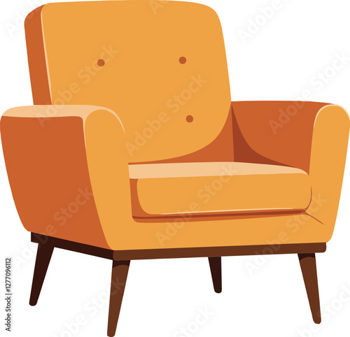 Cozy orange armchair in minimalist design, featuring smooth curves and wooden legs, exuding warmth and comfort, perfect for modern interiors, vector illustration