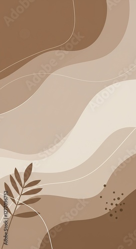 Modern minimalist abstract art with earthy tones and botanical elements