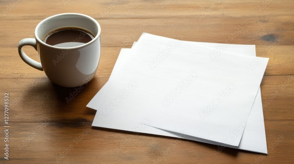 Resignation letter on a desk with a notebook and coffee mug. Featuring job reflection and career transition Resignation letter on a desk with a notebook and coffee mug. Featuring job reflection and career transition