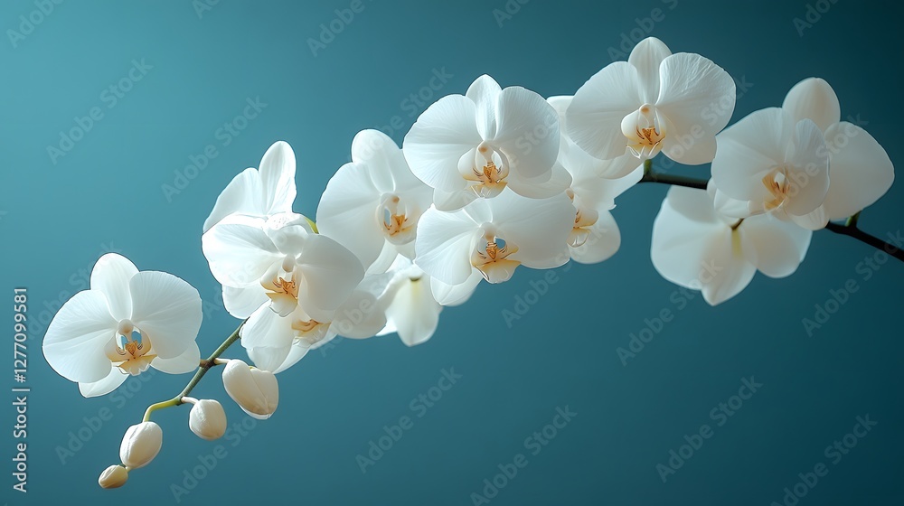 Fototapeta premium An Exquisite Collection of Pristine White Orchids Gracefully Arranged on a Delicate Branch for Elegant Floral Centerpieces
