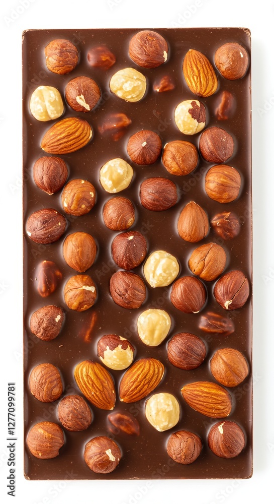 Obraz premium Gourmet chocolate bar with assorted nuts on white background
