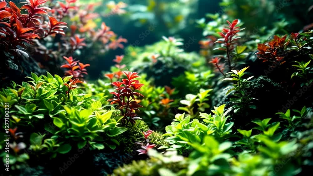 Lush Green and Red Foliage: A Vibrant Ecosystem in Miniature Lush Green and Red Foliage: A Vibrant Ecosystem in Miniature