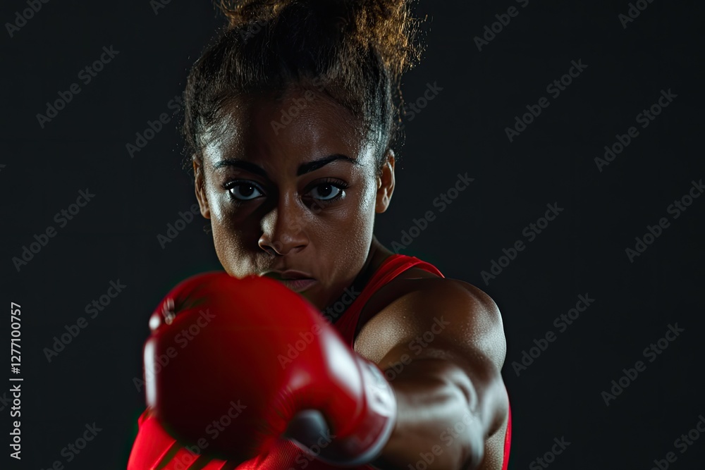 Focused athlete delivers powerful punch, showcasing strength and Focused athlete delivers powerful punch, showcasing strength and