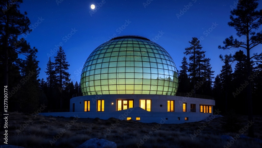 Obraz premium A serene observatory under moonlit pine tree canopy