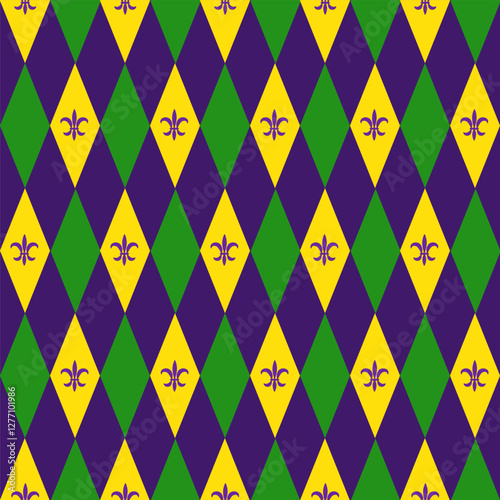 Seamless Harlequin pattern. The traditional colors of the Mardi Gras holiday.
