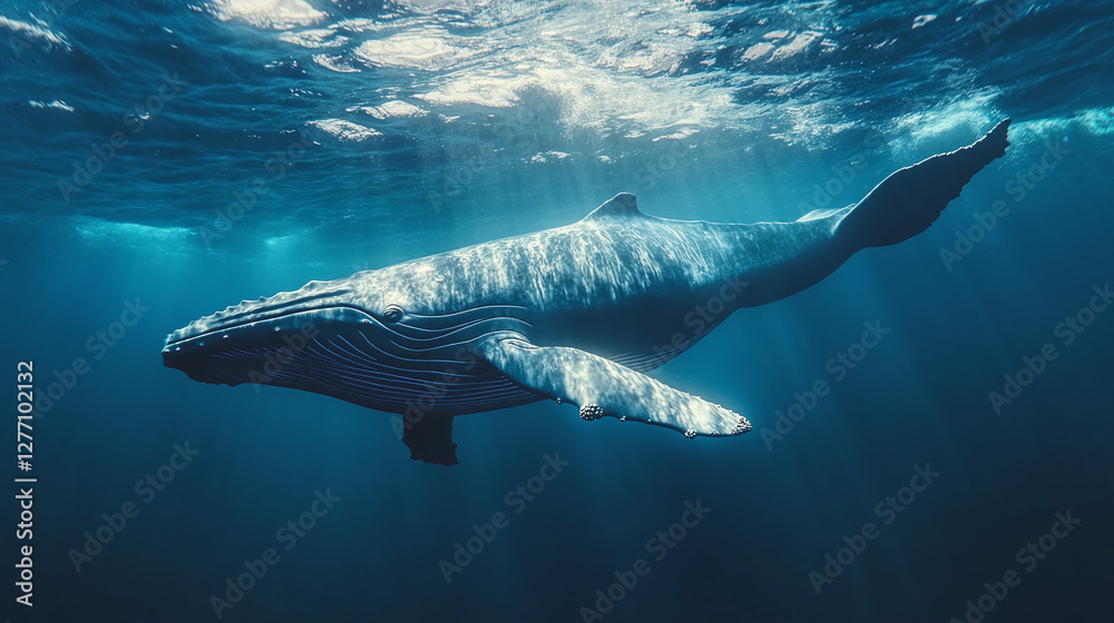 Big marine blue whale swimming in the ocean isolated on a white background. Big marine blue whale swimming in the ocean isolated on a white background.