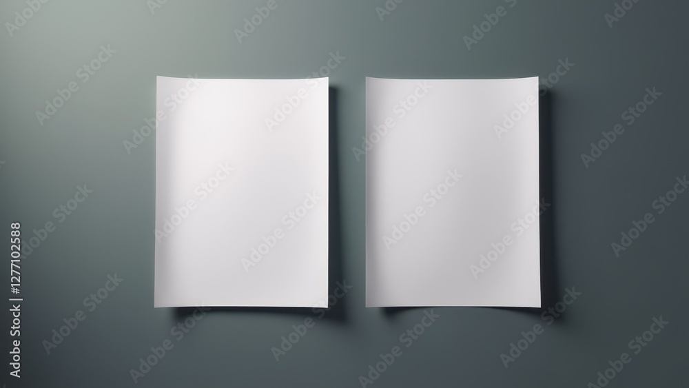 Front and back flyer mockup with two blank sheets of paper on a gray background. Front and back flyer mockup with two blank sheets of paper on a gray background.