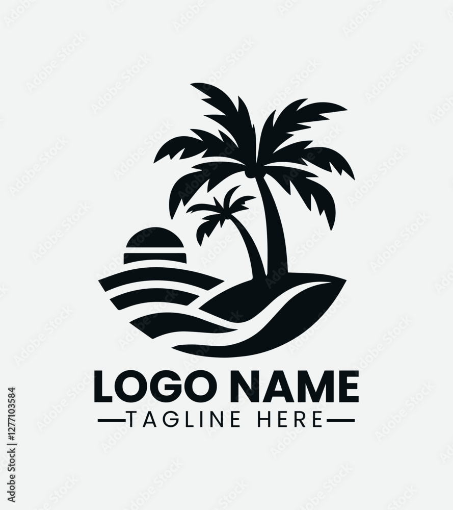 Fototapeta premium Beach and Palm Tree Logo Design