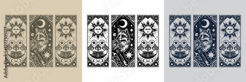 lone fox vector playing card tattoo design