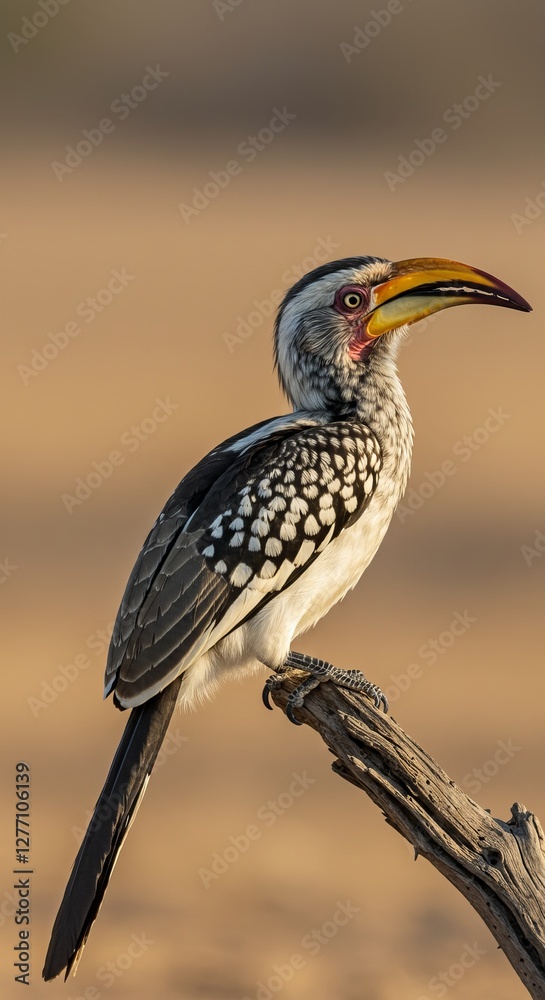 Obraz premium Yellow-billed hornbill perched on branch in natural habitat