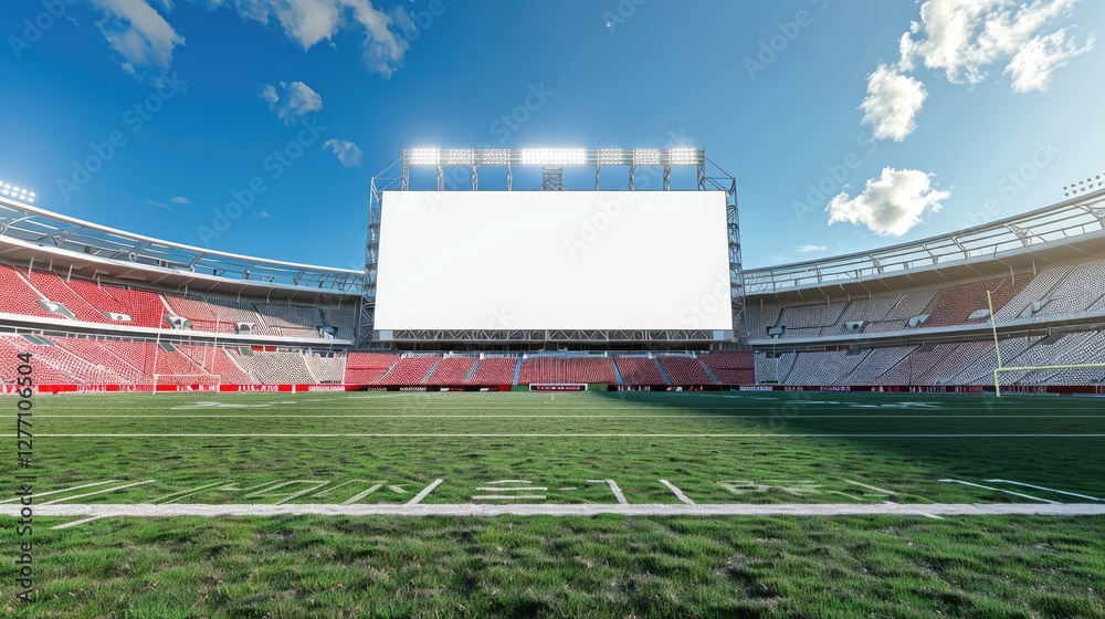 Obraz premium college football stadium advertising screen with blank billboard, promotional banner, and stadium sponsorship mockup