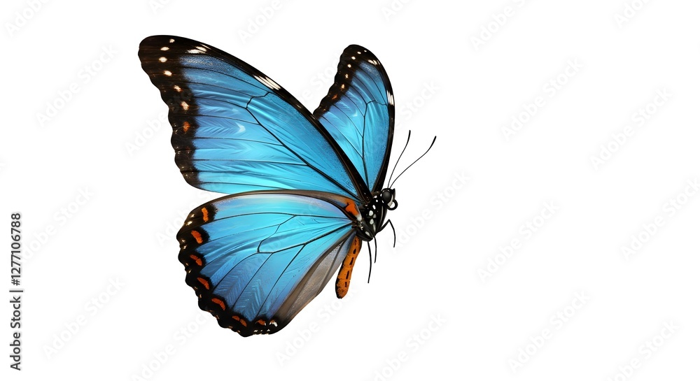 Obraz premium Muy hermosa mariposa naranja amarilla azul en vuelo aislada sobre un fondo transparente. 