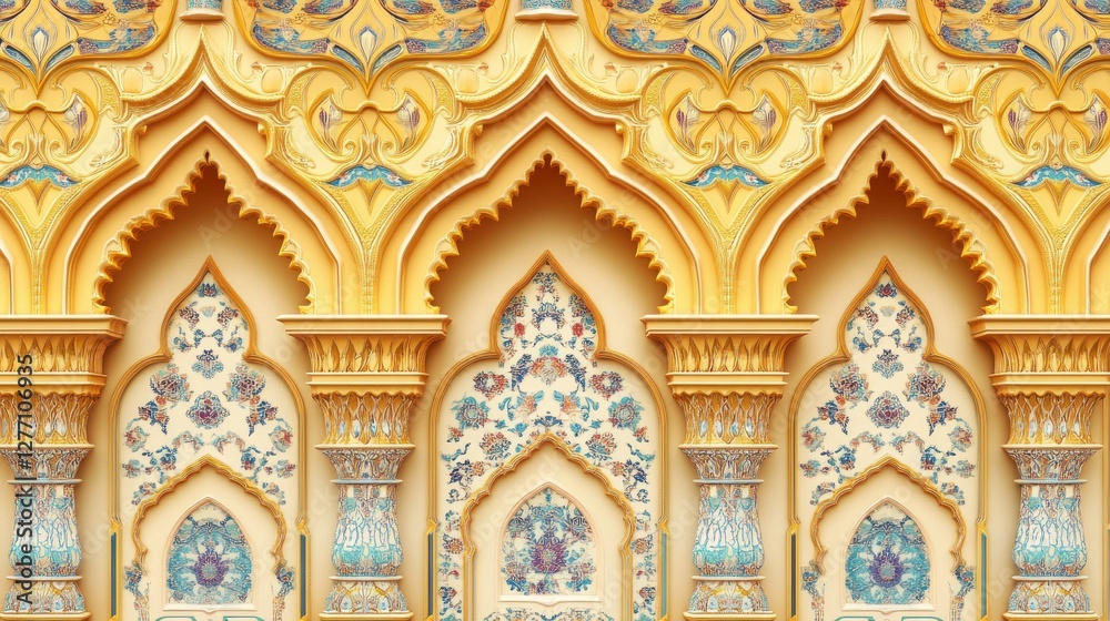 Obraz premium Intricate Golden Architectural Design with Floral Patterns in India