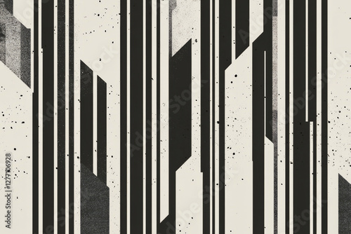 A stark, minimalist brutalist pattern featuring heavy, bold lines, monochrome colors, and raw, unrefined textures.