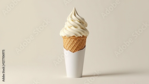 Obraz na płótnie Ice cream cone wrapper mockup featuring a vanilla soft serve ice cream in a waffle cone with a white paper wrapper. w salonie