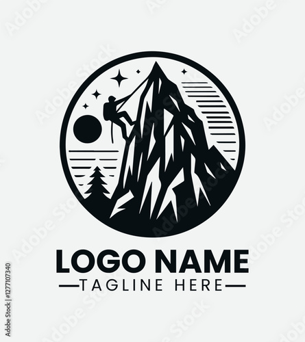 Mountain Climbing Adventure Logo, Rock Mountain Climbing Logo Design
