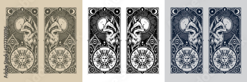 guardian fox vector playing card tattoo design