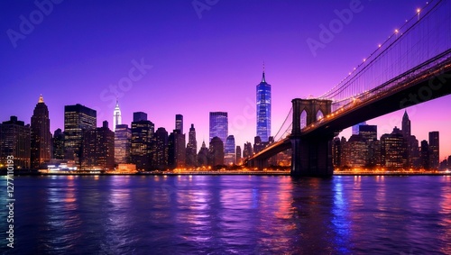 Magical dusk over new york city skyline