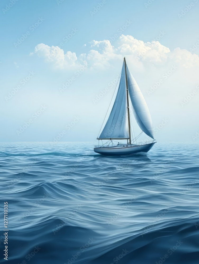 Obraz premium Sailboat, Ocean, Sky, Clouds, Waves, Sailing, Travel, Adventure, Horizon, Seascape