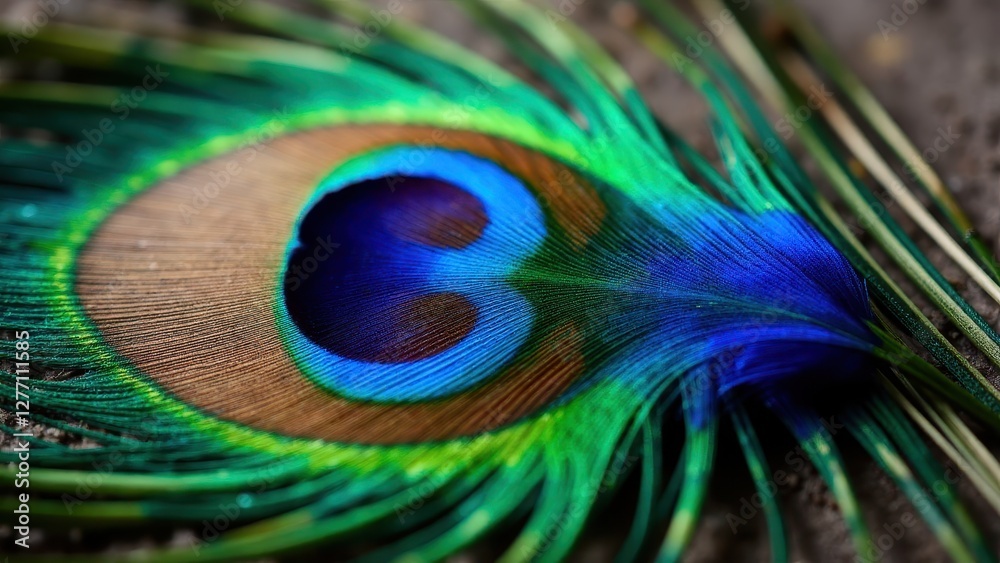Obraz premium A close-up of a vibrant peacock feather with intricate patterns and vivid colors, showcasing the beauty of peacock peacock feathers.