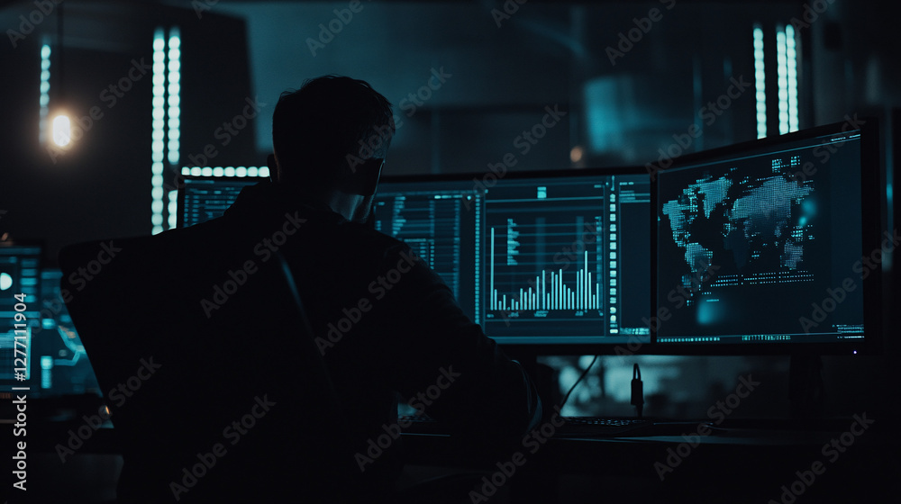 Professional who analyzes data on computer screen, digital work environments with stock trading, coding and business analysis Professional who analyzes data on computer screen, digital work environments with stock trading, coding and business analysis