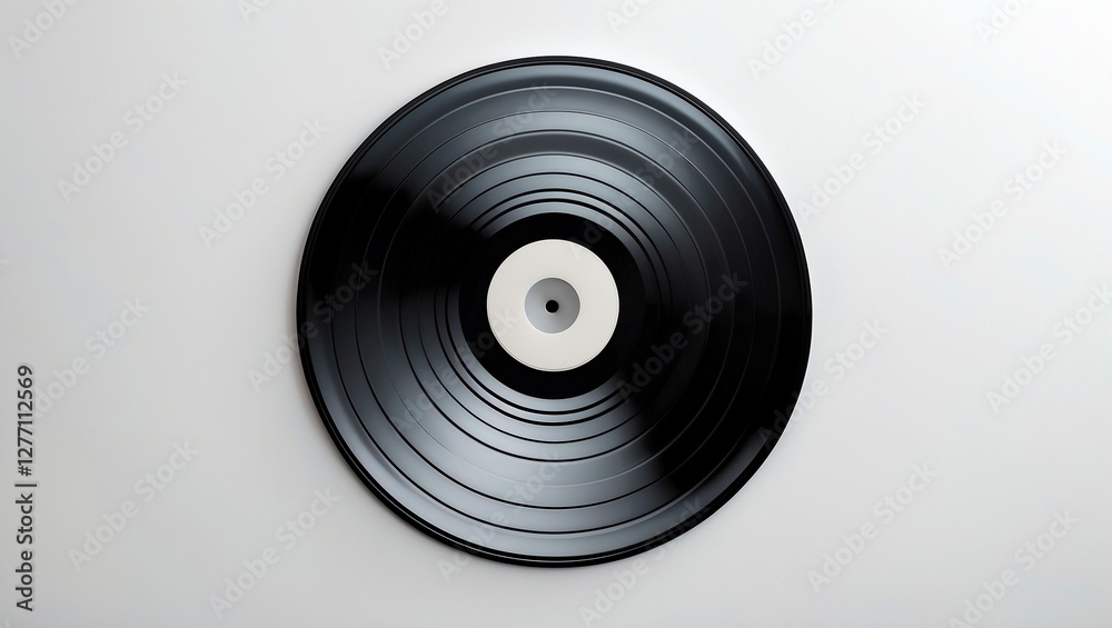 Sleek black vinyl disc against white background Sleek black vinyl disc against white background