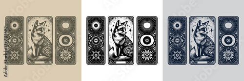 glowing fox vector playing card tattoo design