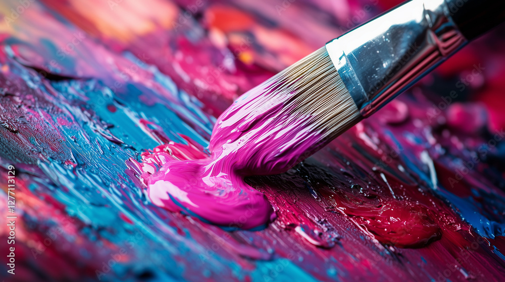 Obraz premium Yellow Paintbrush with Dripping Paint on Abstract Art Texture