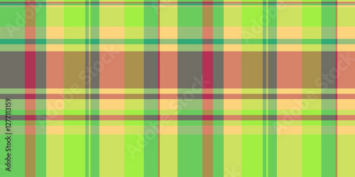 Tweed pattern check textile, duvet tartan plaid fabric. Package vector background seamless texture in green and amber colors.