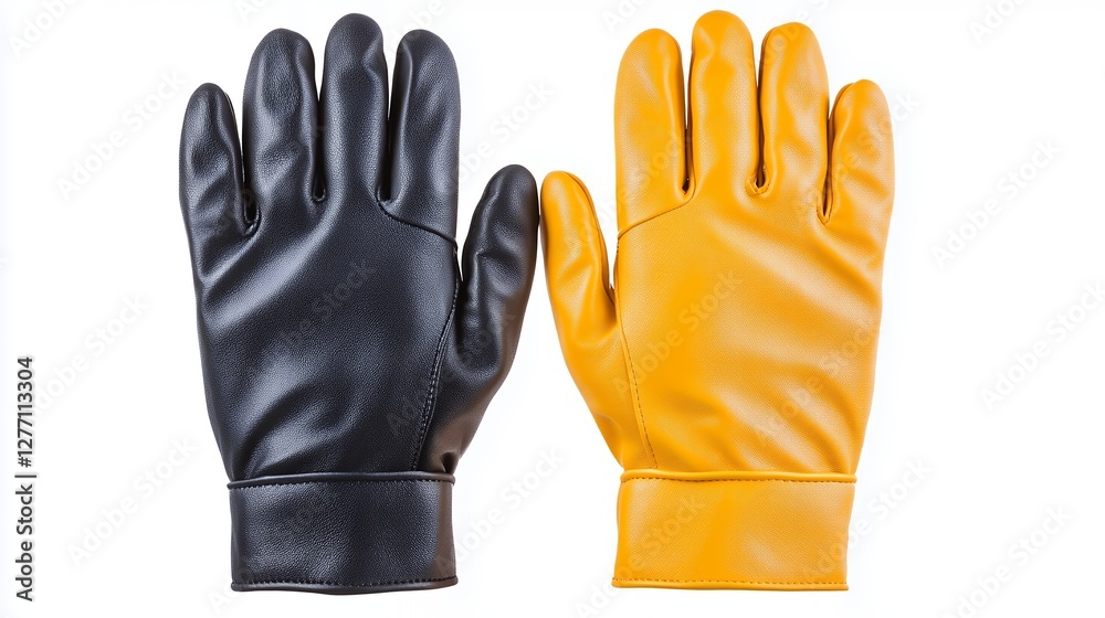 Obraz premium Close-up of a Black and Gold Leather Glove Pair, Protective Work Gear