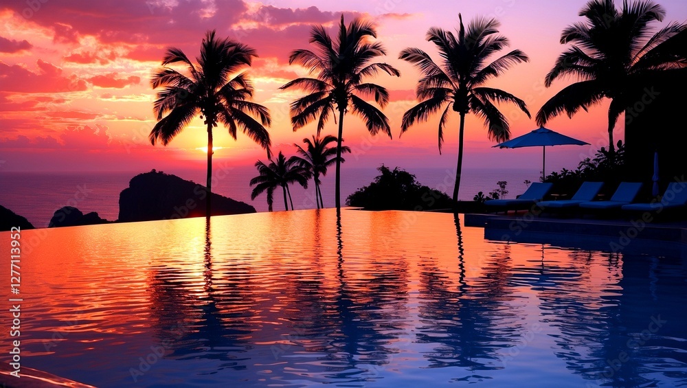 Fototapeta premium Sunset serenity at an infinity pool retreat