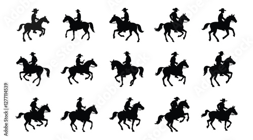 Cowboy riding a horse vector silhouettes