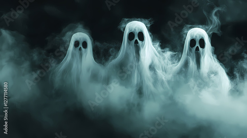 Whisps of ghostly mist, isolated from background, slowly dissipating into thin air. Ethereal Ghostly Apparitions. Illustration photo