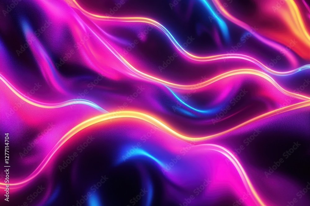 Obraz premium Colorful flowing neon waves create a mesmerizing abstract background effect