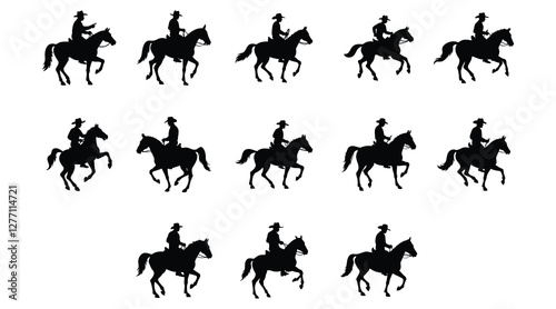 Cowboy riding a horse vector silhouettes