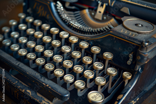 Vintage typewriter with QWERTY keys, aged and well-used.