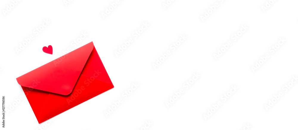 vibrant red envelope and a small red heart against a white background vibrant red envelope and a small red heart against a white background