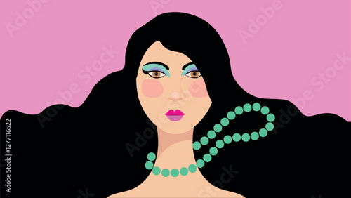 Obraz na płótnie Woman face, abstract pop art. Vibrant digital illustration of a woman face with bold flat shapes and striking 60s 70s colors. w salonie