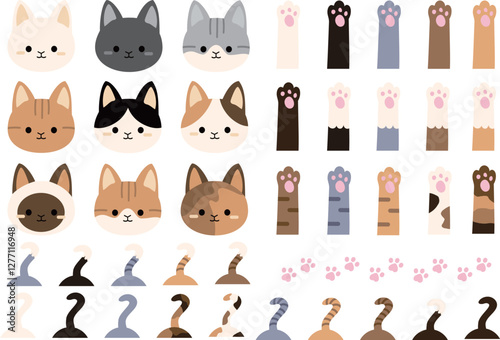 かわいい猫パーツのイラスト素材セット