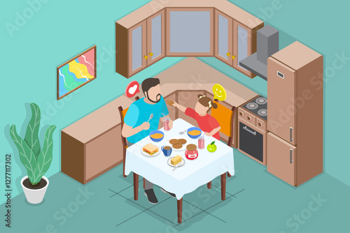 3D Isometric Flat Vector Illustration of Happy Fathers Day, Family Leisure Time