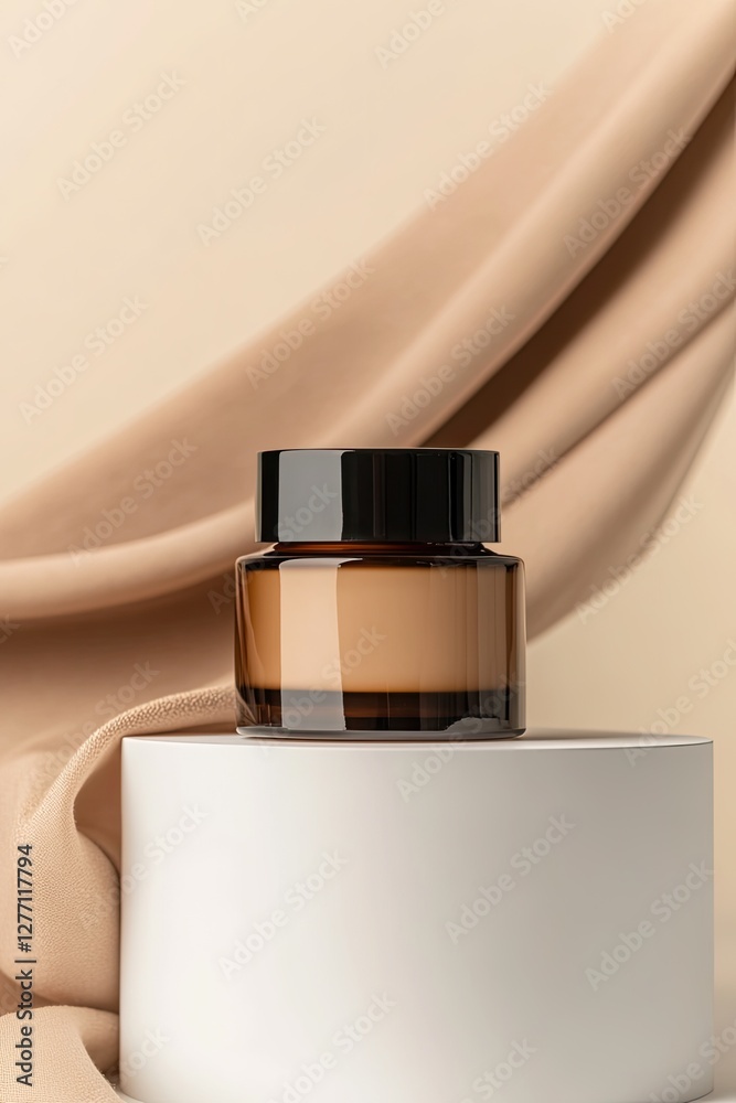 Elegant jar sits atop minimalist pedestal, surrounded by soft fa Elegant jar sits atop minimalist pedestal, surrounded by soft fa