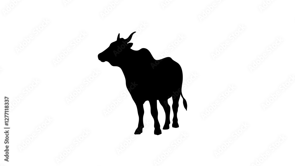 Fototapeta premium Silhouette of sacred cow on white background, symbolism of reverence