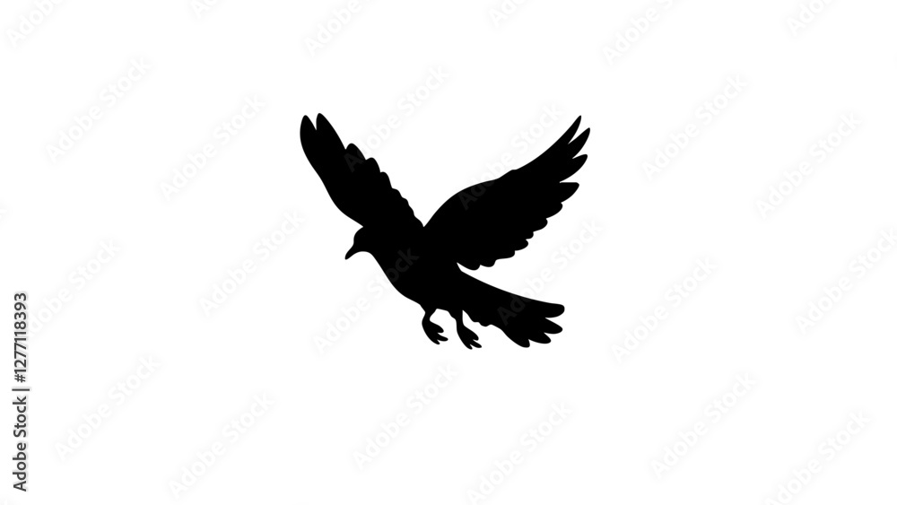 Obraz premium Silhouette of a dove flying against a white background, peace symbol